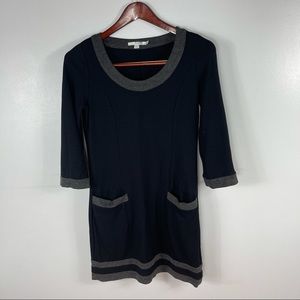 Boden Black Ponte Knit Dress With Grey Trim Size 6